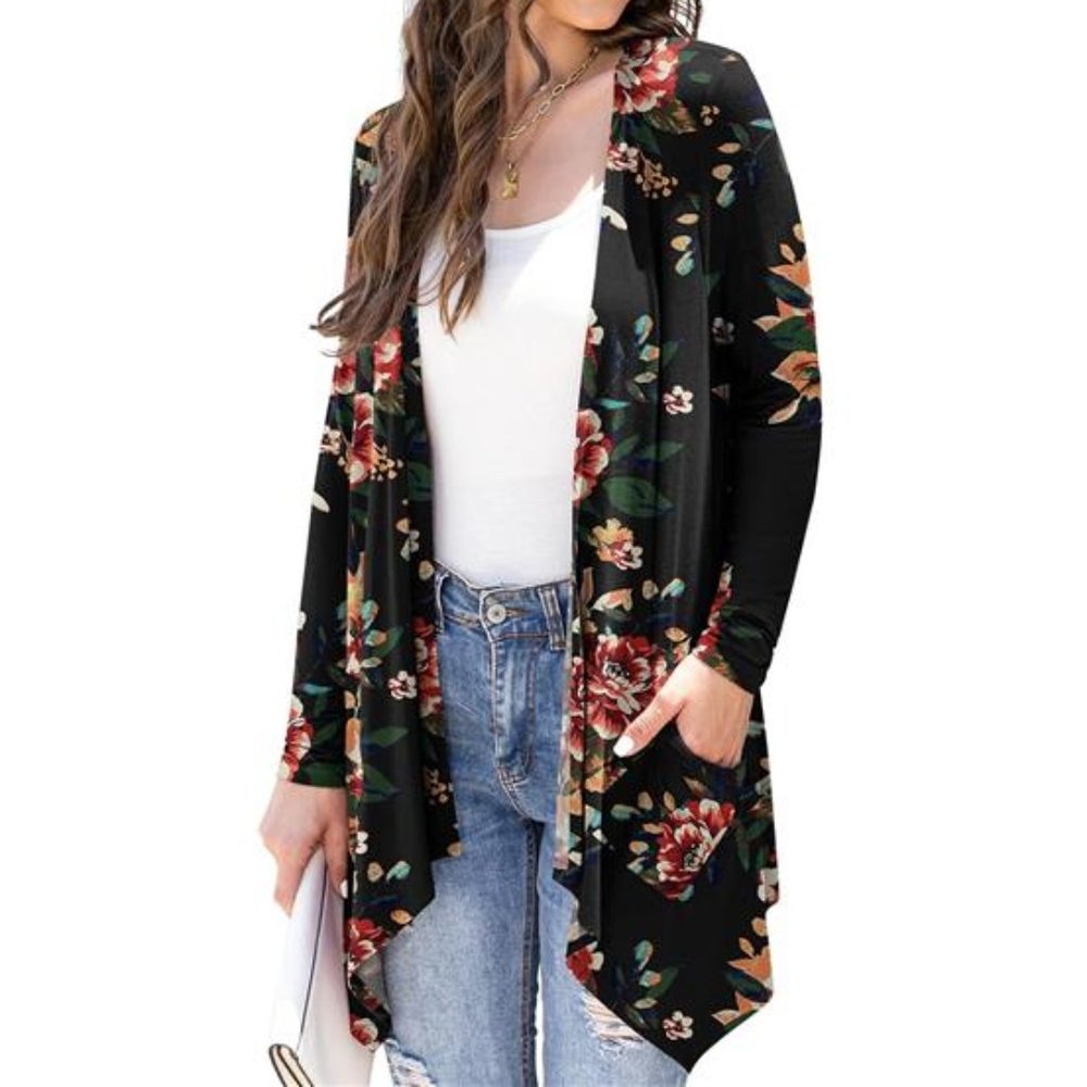 Womens Floral Cardigan With Pockets Large Lightweight Sweater Fall Fashion Trend